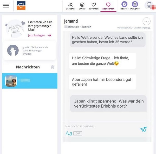 Ein Flirt-Dialog bei LoveScout24